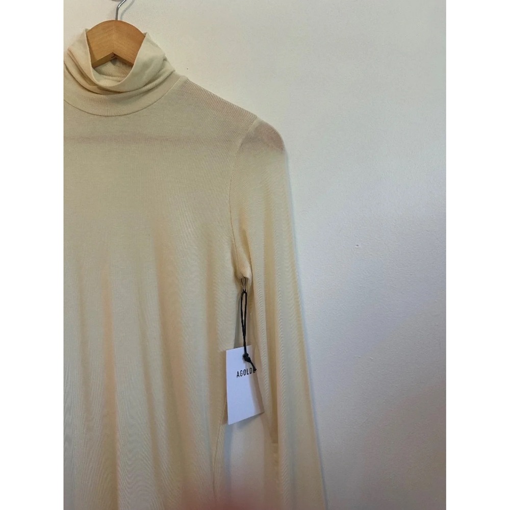 NWT Agolde Pascale Cream Ribbed Long Sleeve Turtleneck Top in Oatmilk | Small - Picture 8 of 13